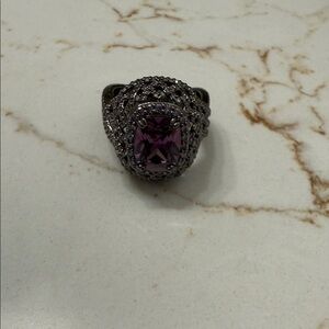 Exquisite Silver Ring with Purple Gemstone